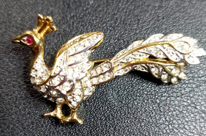 Authentic Vtg Attwood & Sawyer Peacock Brooch Gold Plated Swarovski Crystals Phoenix Bird