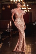 Cinderella Divine Rose Gold Embellished Corset Feather Gown Size 14 $275