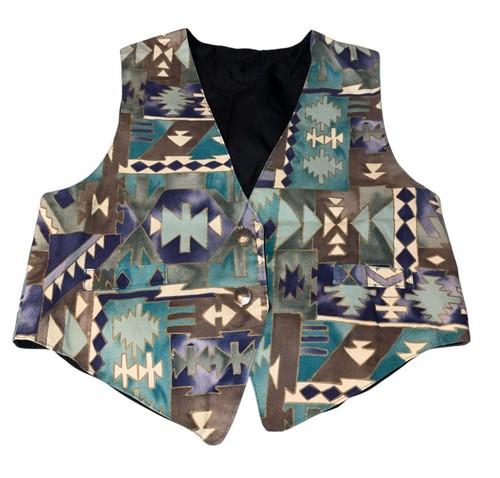 Western Aztec Riding Vest Men’s Small Southwestern Tapestry Handmade Driving