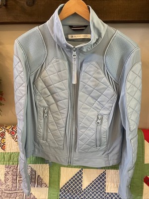 Blanc Noir Light Blue Zip-Up Leather Jacket | Size XL