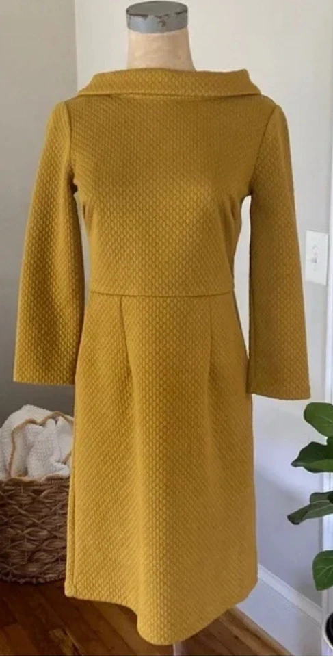 Vestido Vaina Boden Estella Jacquard 6 Largo Amarillo Mostaza Para Mujer Cuello Embudo Foto 2 de 4