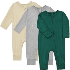 Baby Footless Pajamas Rayon 3pcs Unisex Infant Zipper Romper with Mitten Cuff...