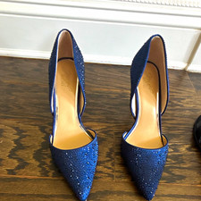 Jewel Badgley Mischka Women's Blue Glitter Pointed Toe Stiletto Pumps 8