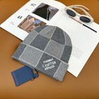 Louis Knit Beanie Hat Wool Unisex Gray Checkered New