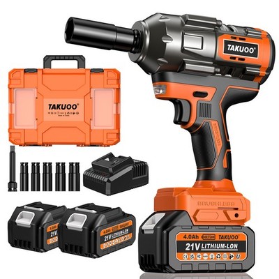 1300Nm Electric Impact Wrench 1/2'' Brushless High Power Driver with 2 Batteries