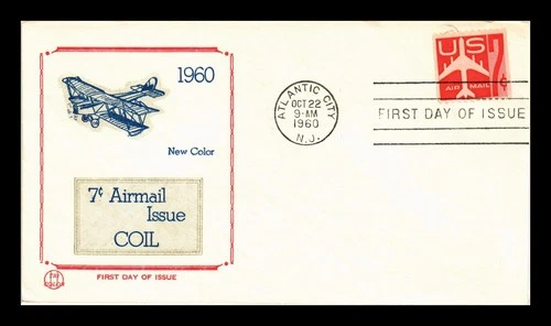 US COVER AIR MAIL 7C COIL FIRST DAY ISSUE SCOTT C61 TRI COLOR CACHET