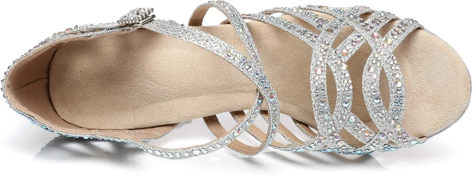 Donna Ballo Scarpe Con Strass Sposa Matrimoni Serata Sandali Con Tacco - Immagine 4 di 4