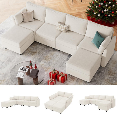 Beige 6-Seat Modular Sofa with Storage & Memory Foam Comfort
