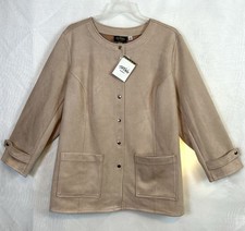 NWT Bob Mackie Wearable Art Beige Snap Front Women s Vintage QVC Jacket 3XL
