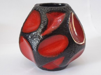 Roth 308 rote Vase - West German Pottery MCM Fat Lava Germany Vintage
