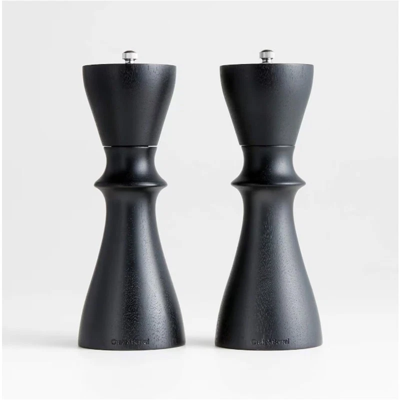 Crate & Barrel Aster Black Ebonized Wooden Salt & Pepper Mill Grinder Set