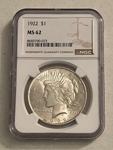 1922 Silver $1 Peace Dollar - NGC MS 62
