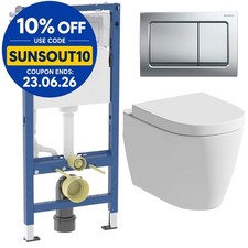 Rimless Wall Hung Toilet Pan, Seat & Geberit 1.12m Concealed Cistern Frame WC