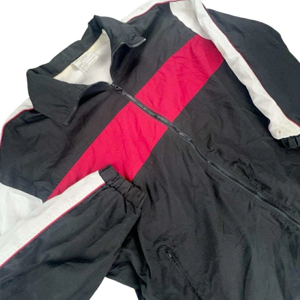 Jaqueta esportiva Crane masculina M preta vermelha branca zíper completo leve corta-vento - Imagem 3 de 4