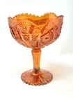 IMPERIAL Marigold Carnival Glass Compote Hobstar And Arches 7 3/4" (1 flea Bite)