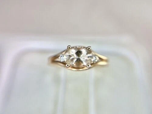 Anillo vintage de oro rosa de 14k natural redondo diamante ovalado melocotón morganita este oeste Foto 2 de 4