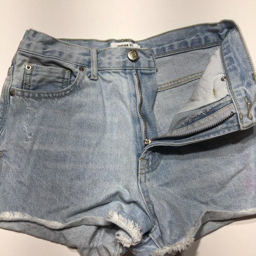Forever 21 Shorts Juniors Sz 24 Heavyweight Distressed Cut Off Jean Notched Hem - Picture 5 of 12