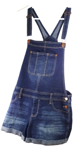 NOBO Size Large 11 13 Juniors Overall Denim Shorts Shortalls Distressed Mid Rise - Picture 1 of 4