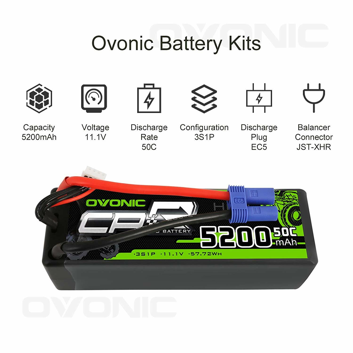 2X 3S Hardcase LiPo Battery 5200mAh 50C EC5 for ARRMA VORTEKS 4X4 3S BLX Truck