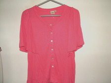 Pink Coral Top Blouse 16 Cotton Traders round neck, short sleeve, button through