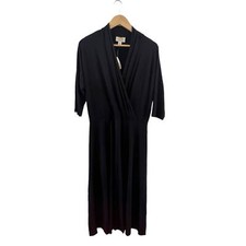 NWT Talbots 3/4 Sleeve Rayon Midi Evening Dress V Neck Pleated Black Size 14