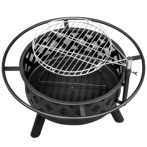 High Quality 30in Metal Fire Pit with Cooking Grates Outdoor Black US - Picture 12 of 21