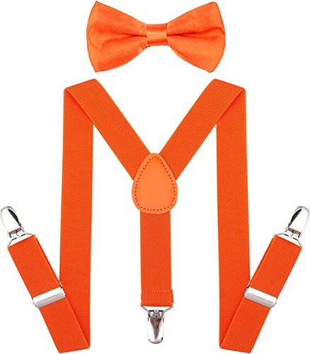 Orange Bow Tie Y Back Suspenders adjust child wedding stage performance dress up - Picture 2 of 16