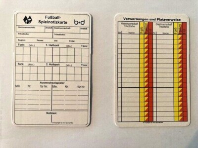 20/50/100/200 Spielnotizkarten von b+d Schiedsrichter Fußball alte Version *Neu*