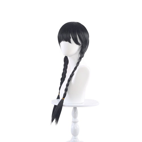 Wednesday Addams Wigs Long Black Braids Hair with Bangs Cartoon Cosplay Wigs - Picture 4 of 8