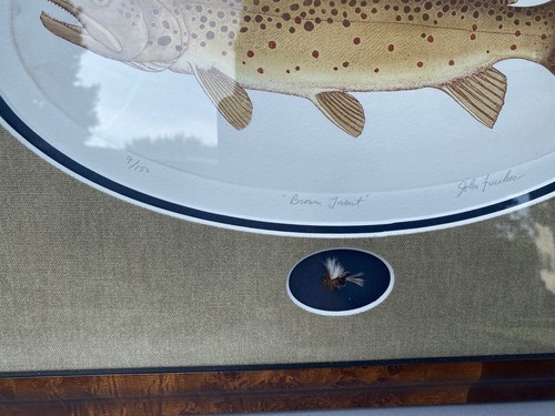 John Furches Limited Edition Brown Trout Print with Fly Fishing Lure - Picture 6 of 8
