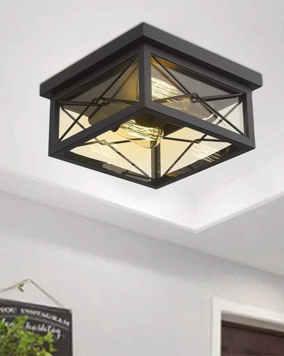 Farmhouse Flush Mount Ceiling Light - Black Finish - Kitchen, Bedroom, Hallway - Picture 5 of 8
