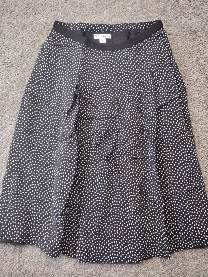 Falda Pendleton negra a lunares 100 % seda vintage para mujer talla 8 hasta la rodilla Foto 3 de 4