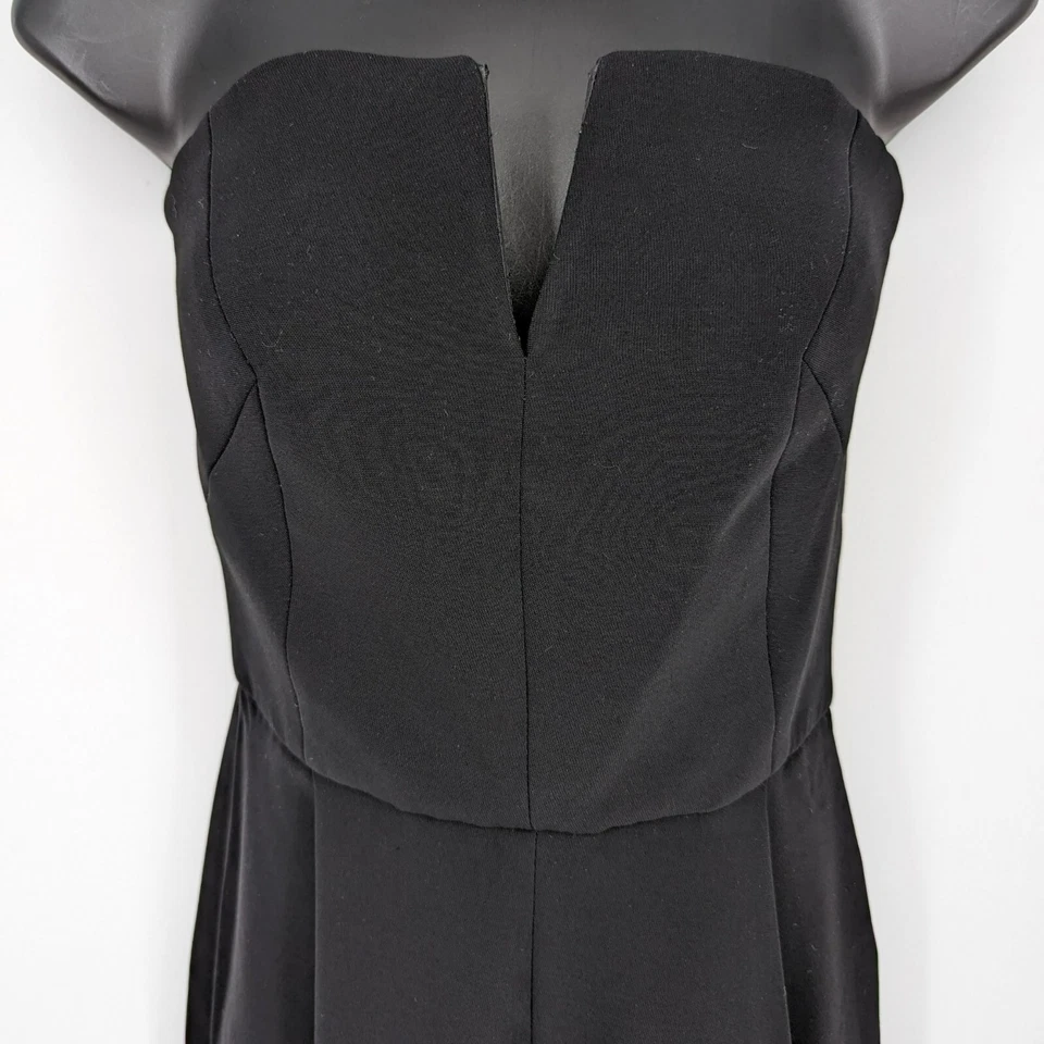 Topshop Jumpsuit 4 Black Strapless Boned V Neck Pleated Waist Zip Back Classic - Image 3 of 4