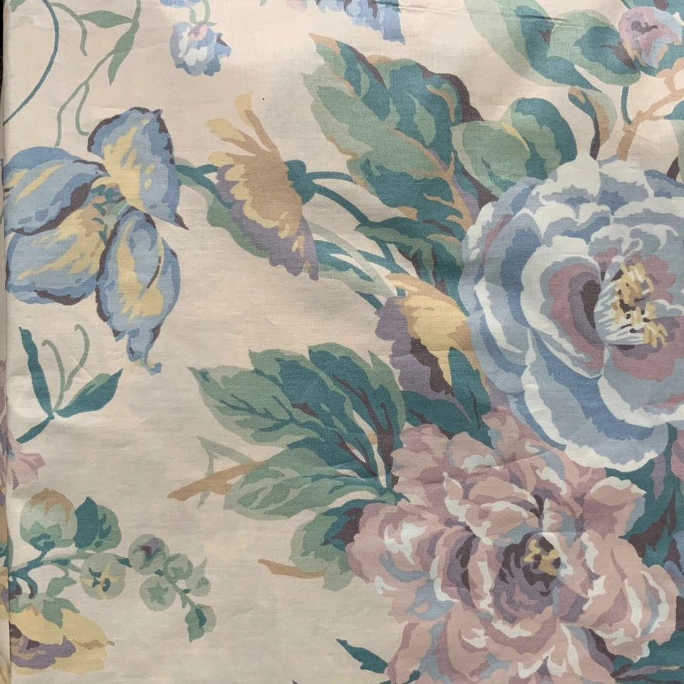 Fabric 11 yds Polished Cotton Chintz Print Floral Pink Blue Robert Kaufman Vtg - Image 4 of 4