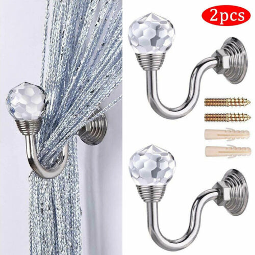 2x Crystal Curtain Holdback Hanger Wall Tie Backs Hooks Holder Curtain Tie B-lq