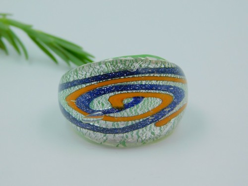 Murano Blown Glass Sacred Ring "Silver Oxidation" Big Light And Sturdy Ring US"8 - Picture 2 of 6