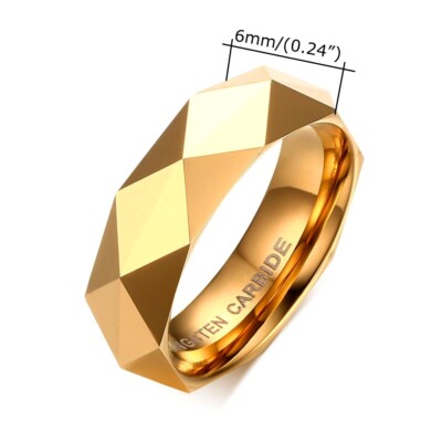 18k Gold Plated Diamond Faceted Wedding Band Men's Women's Tungsten Carbide  Ring