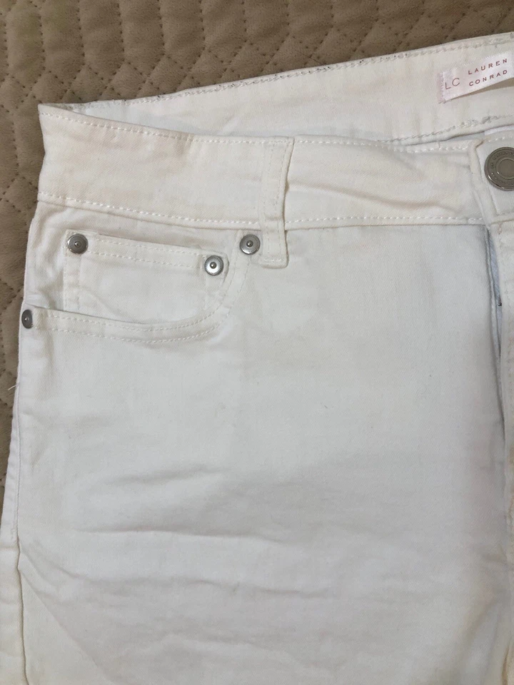 Pantalones Cortos LC Lauren Conrad Para Mujer 14 Blancos Denim Puños Elastizados 5 Bolsillos Foto 2 de 4