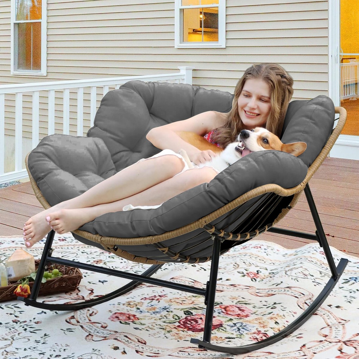 Thick Patio Rocking Chair Cushion Replacement Egg Chair Papasan