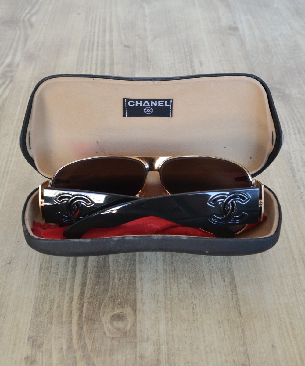 Vintage CHANEL Sunglasses Logo CC Glasses Black Golden Brown 4153