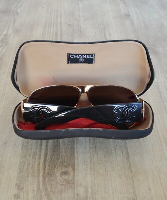 Vintage CHANEL Sunglasses Logo CC Glasses Black Golden Brown 4153