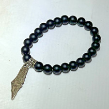 Palestine map bracelet for men, black tiger eye stone beads bracelet 10 mm