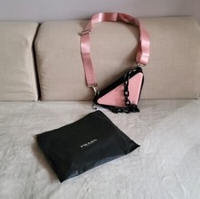 PRADA Beauty Triangle Crossbody Chain Bag Pink Logo Makeup Cosmetic Pouch Purse