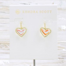 NWOT Kendra Scott Ari Heart Dichroic Glass Drop Earrings Gold Tone