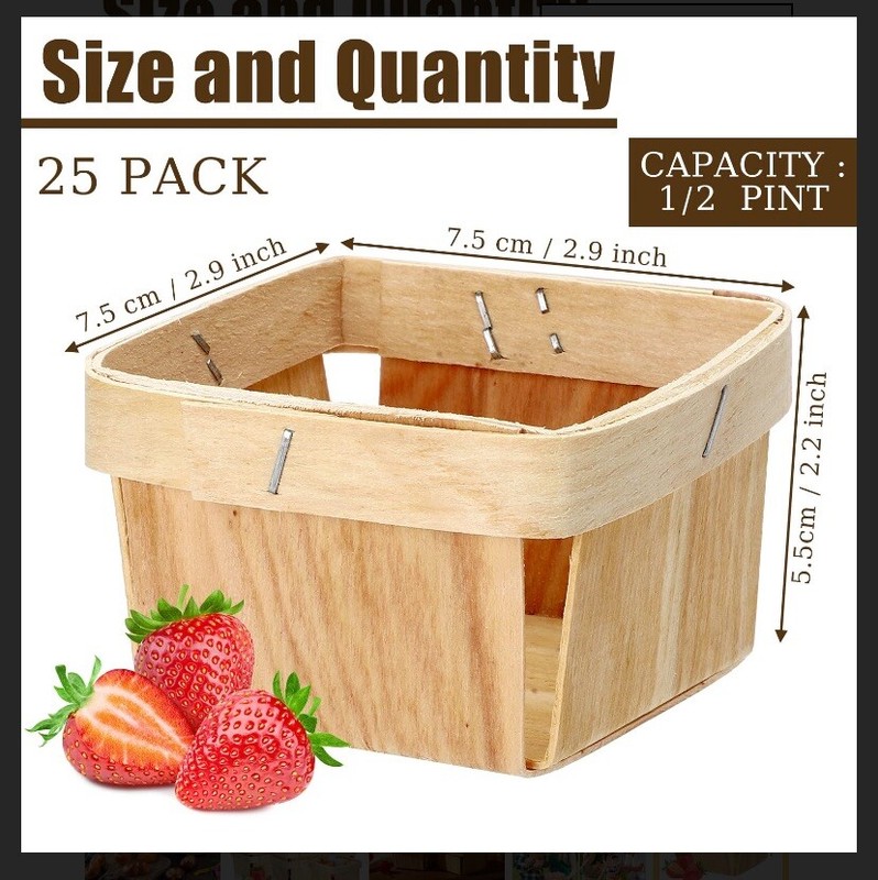 23 Pack 1/2 Pint Wooden Baskets