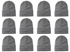 Light Gray Knit Wholesale lot of 12 plain blank long fold up beanie Hats