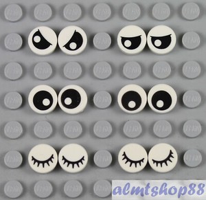 LEGO - 12 pcs Lot Eyes & Eyelashes - White Round Tiles 1x1 Animals ...