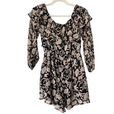 Express Floral 3/4 Sleeve Romper Women S Off The Shoulder Black Beige Hippie NEW