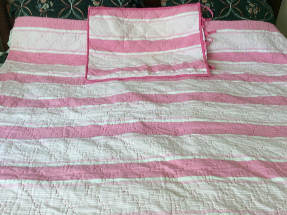 Edredón Completo Pottery Barn Kids + Rayas Blancas Rosa Falso con Sham66X89" a Juego Foto 4 de 4