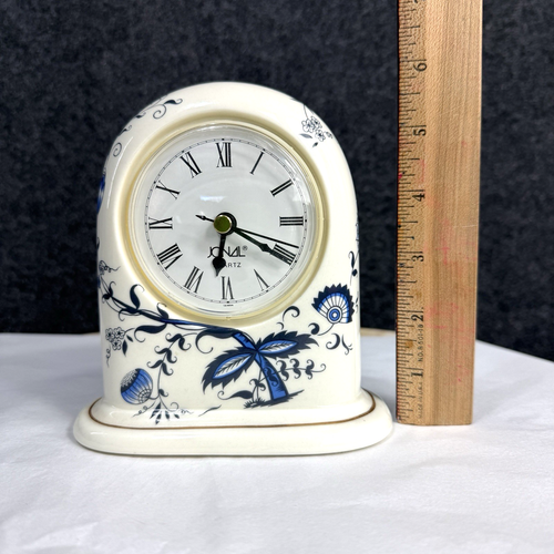 VINTAGE JONAL QUARTZ MANTLE CLOCK Blue Floral Delft Style Pattern Works Great - Picture 13 of 13